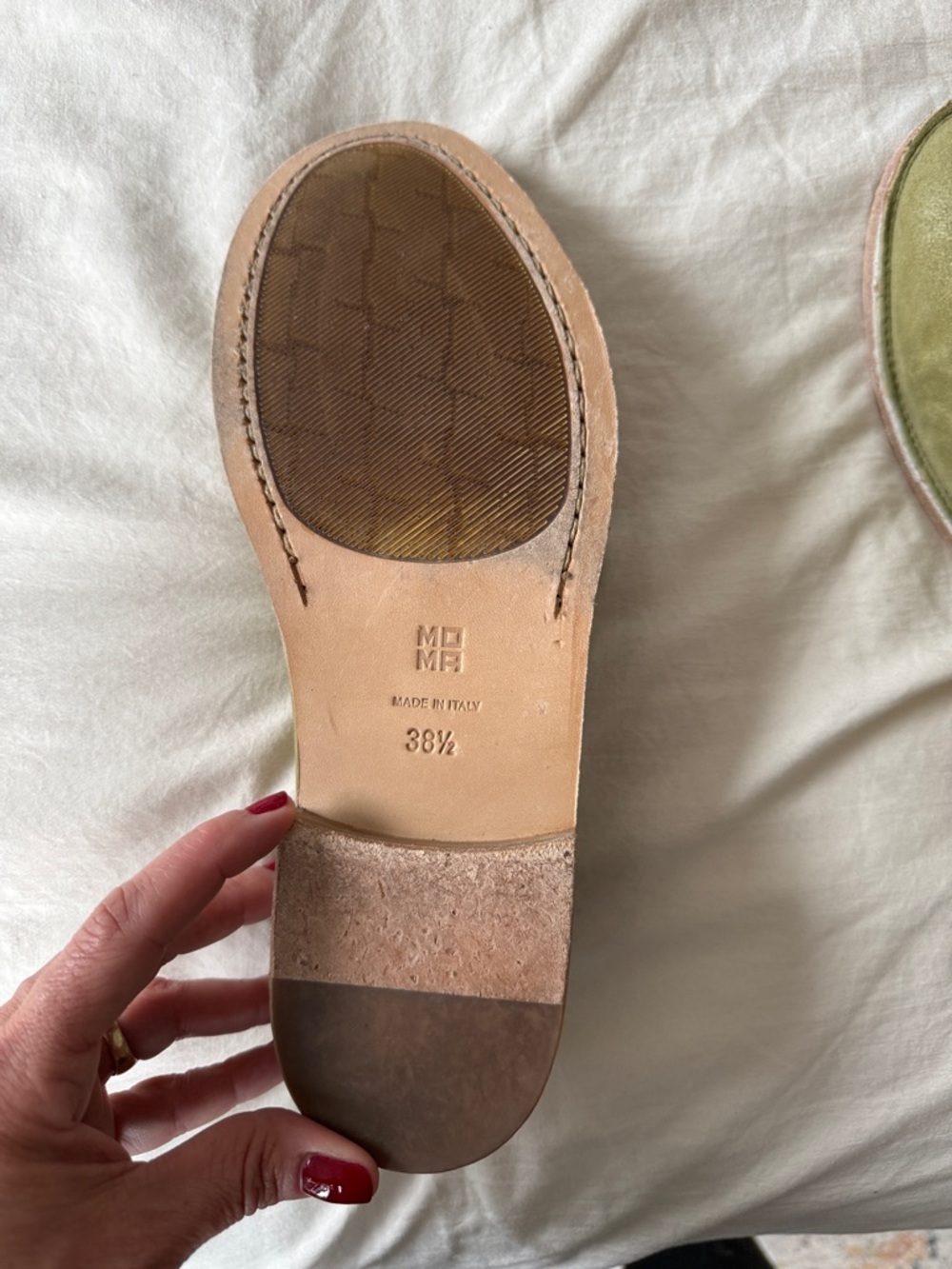 Women’s Italian Suede Penny Loafers in Olive Green - Picture 4 of 8